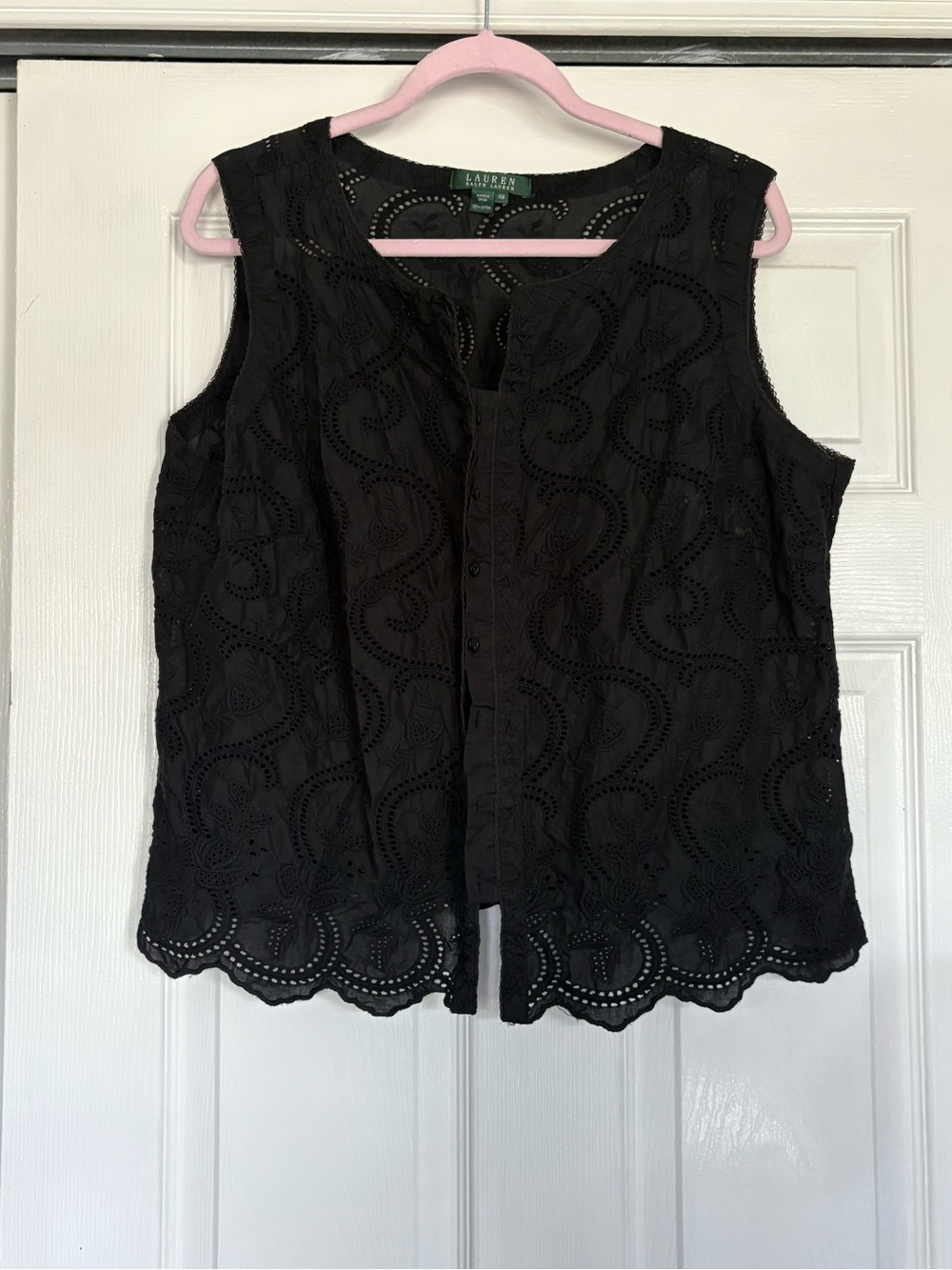 Ralph Lauren Black Eyelet Button-Front Sleeveless Top